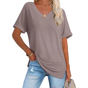 imageATHMILE Womens Summer 2025 V Neck Casual Tunic Tops Spring Fashion Basic Trendy OutfitsGreypurple