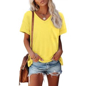 imageATHMILE Womens T Shirts 2025 Short Sleeve VNeck Shirts Cute Fit Summer Casual Tee Tops S3XL BeachLemon Yellow