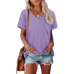 imageATHMILE Womens T Shirts 2025 Short Sleeve VNeck Shirts Cute Fit Summer Casual Tee Tops S3XL BeachLight Purple