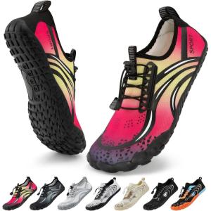 imageATHMILE Water Shoes for Women Men Quick Dry Beach Barefoot Aqua Swim Shoes NonSlip for Wading Rafting Hiking KayakingB Pink Yellow