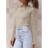 imageATHMILE Womens Ribbed Knit T Shirt Casual Crewneck Tops Short SleeveLong Sleeve Sweaters Slim Fit Basic TeesAlmond