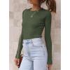 imageATHMILE Womens Ribbed Knit T Shirt Casual Crewneck Tops Short SleeveLong Sleeve Sweaters Slim Fit Basic TeesArmy Green