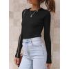 imageATHMILE Womens Ribbed Knit T Shirt Casual Crewneck Tops Short SleeveLong Sleeve Sweaters Slim Fit Basic TeesBlack