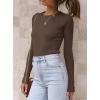imageATHMILE Womens Ribbed Knit T Shirt Casual Crewneck Tops Short SleeveLong Sleeve Sweaters Slim Fit Basic TeesCoffee