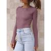 imageATHMILE Womens Ribbed Knit T Shirt Casual Crewneck Tops Short SleeveLong Sleeve Sweaters Slim Fit Basic TeesDark Pink