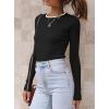 imageATHMILE Womens Ribbed Knit T Shirt Casual Crewneck Tops Short SleeveLong Sleeve Sweaters Slim Fit Basic TeesDim