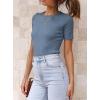 imageATHMILE Womens Ribbed Knit T Shirt Casual Crewneck Tops Short SleeveLong Sleeve Sweaters Slim Fit Basic TeesDustyblueshort Sleeve