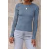 imageATHMILE Womens Ribbed Knit T Shirt Casual Crewneck Tops Short SleeveLong Sleeve Sweaters Slim Fit Basic TeesGrey Blue