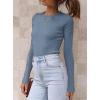 imageATHMILE Womens Ribbed Knit T Shirt Casual Crewneck Tops Short SleeveLong Sleeve Sweaters Slim Fit Basic TeesGrey Blue