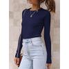 imageATHMILE Womens Ribbed Knit T Shirt Casual Crewneck Tops Short SleeveLong Sleeve Sweaters Slim Fit Basic TeesNavy