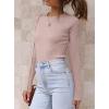 imageATHMILE Womens Ribbed Knit T Shirt Casual Crewneck Tops Short SleeveLong Sleeve Sweaters Slim Fit Basic TeesPink