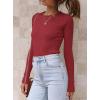 imageATHMILE Womens Ribbed Knit T Shirt Casual Crewneck Tops Short SleeveLong Sleeve Sweaters Slim Fit Basic TeesRed