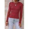 imageATHMILE Womens Ribbed Knit T Shirt Casual Crewneck Tops Short SleeveLong Sleeve Sweaters Slim Fit Basic TeesRed