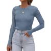 imageATHMILE Womens Ribbed Knit T Shirt Casual Crewneck Tops Short SleeveLong Sleeve Sweaters Slim Fit Basic TeesGrey Blue