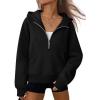 imageATHMILE Womens Hoodies Long Sleeve Fleece Quarter Zip Pullover Workout Oversized Sweatshirt Fall Winter Crop Jacket Tops 2025Black