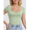 imageATHMILE Modal Short Sleeve Shirts for Women 2025 Fashion Square Neck Basics Slim Fitted TopsGrey Green