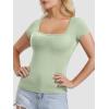 imageATHMILE Modal Short Sleeve Shirts for Women 2025 Fashion Square Neck Basics Slim Fitted TopsGrey Green