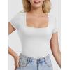 imageATHMILE Modal Short Sleeve Shirts for Women 2025 Fashion Square Neck Basics Slim Fitted TopsWhite