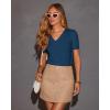 imageATHMILE Short Sleeve V Neck Sweaters Dressy Casual Blouses Lightweight Thin Knit Fashion Shirts Summer Tops for WomenDark Blue