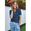 imageATHMILE Short Sleeve V Neck Sweaters Dressy Casual Blouses Lightweight Thin Knit Fashion Shirts Summer Tops for WomenDark Blue