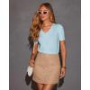 imageATHMILE Short Sleeve V Neck Sweaters Dressy Casual Blouses Lightweight Thin Knit Fashion Shirts Summer Tops for WomenLight Blue