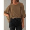 imageATHMILE Summer Tops 2025 Womens Solid T Shirts for Women Loose Oversized Shirts Basic TeeBrown