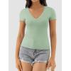 imageATHMILE Womens Deep V Neck Short Sleeve Slim Fit T Shirt Tops TeeGreygreen