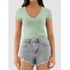 imageATHMILE Womens Deep V Neck Short Sleeve Slim Fit T Shirt Tops TeeGreygreen