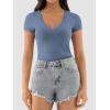 imageATHMILE Womens Deep V Neck Short Sleeve Slim Fit T Shirt Tops TeeHazeblue