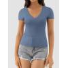imageATHMILE Womens Deep V Neck Short Sleeve Slim Fit T Shirt Tops TeeHazeblue