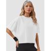 imageWomens Oversize Workout Crop Tops Casual Short Sleeve Drop Shoulder Boxy TShirts Roll Hem Basic Loose Yoga Running TeesWhite