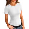 imageATHIMLE Womens Crew Neck T Shirt Ribbed Fitted Shirt Basic Short Sleeves Summer Tops CausalWhite
