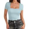 imageATHMILE Modal Short Sleeve Shirts for Women 2025 Fashion Square Neck Basics Slim Fitted TopsSkyblue