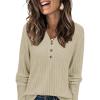 imageATHMILE Sweaters for Women Fashion Fall Outfits Long Sleeve Tops Pullover V Neck Casual Loose SweatshirtApricot