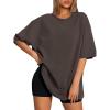 imageATHMILE Womens Oversized T Shirts Loose Fit Crewneck Short Sleeve Tops Summer Casual Blouse 2025 Y2K Basic Tee BeachBrown