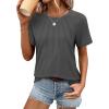 imageATHMILE Womens Short Sleeve Shirts Trendy Dressy Tops Business Casual Tee Fashion Knitted Blouses Y2k Outfits 2025Dark Grey