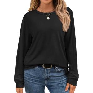 imageATHMILE Fall Long Sleeve Shirts for Women Fashion Oversized Tees Casual Business Tops Loose Fit Solid Basic Outfits 2025Black