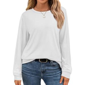 imageATHMILE Fall Long Sleeve Shirts for Women Fashion Oversized Tees Casual Business Tops Loose Fit Solid Basic Outfits 2025White