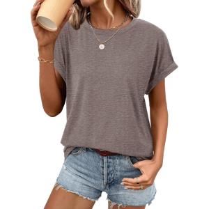 imageATHMILE Oversized Tshirts for Women Business Casual Shirts Loose Fit Short Sleeve Tops Summer Clothes Fashion Outfit 2025Grey Purple