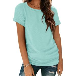imageATHMILE T Shirts Short Sleeve Scoop Neck Tees for Women Fashion Tops Trendy Casual Summer Outfits Clothes 2025Aqua
