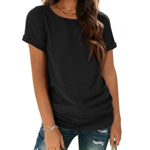 imageATHMILE T Shirts Short Sleeve Scoop Neck Tees for Women Fashion Tops Trendy Casual Summer Outfits Clothes 2025Black
