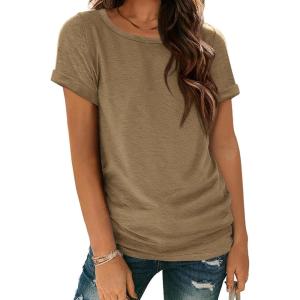 imageATHMILE T Shirts Short Sleeve Scoop Neck Tees for Women Fashion Tops Trendy Casual Summer Outfits Clothes 2025Coffee