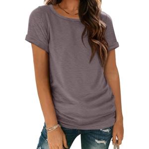 imageATHMILE T Shirts Short Sleeve Scoop Neck Tees for Women Fashion Tops Trendy Casual Summer Outfits Clothes 2025Greypurple