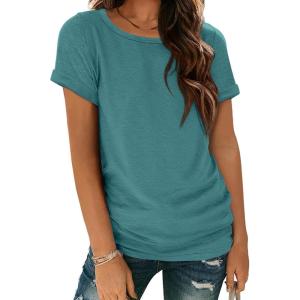 imageATHMILE T Shirts Short Sleeve Scoop Neck Tees for Women Fashion Tops Trendy Casual Summer Outfits Clothes 2025Lakeblue