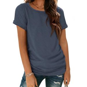 imageATHMILE T Shirts Short Sleeve Scoop Neck Tees for Women Fashion Tops Trendy Casual Summer Outfits Clothes 2025Navy