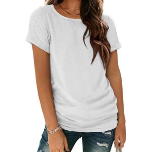 imageATHMILE T Shirts Short Sleeve Scoop Neck Tees for Women Fashion Tops Trendy Casual Summer Outfits Clothes 2025White