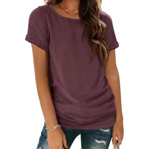 imageATHMILE T Shirts Short Sleeve Scoop Neck Tees for Women Fashion Tops Trendy Casual Summer Outfits Clothes 2025Winered