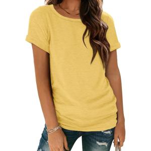imageATHMILE T Shirts Short Sleeve Scoop Neck Tees for Women Fashion Tops Trendy Casual Summer Outfits Clothes 2025Yellow