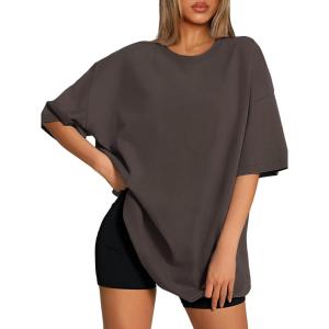 imageATHMILE Womens Oversized T Shirts Loose Fit Crewneck Short Sleeve Tops Summer Casual Blouse 2025 Y2K Basic Tee BeachBrown