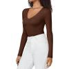 imageATHMILE Deep V Neck Long Sleeve Bodysuits for Women Sexy Going Out Tops Body SuitsCoffee